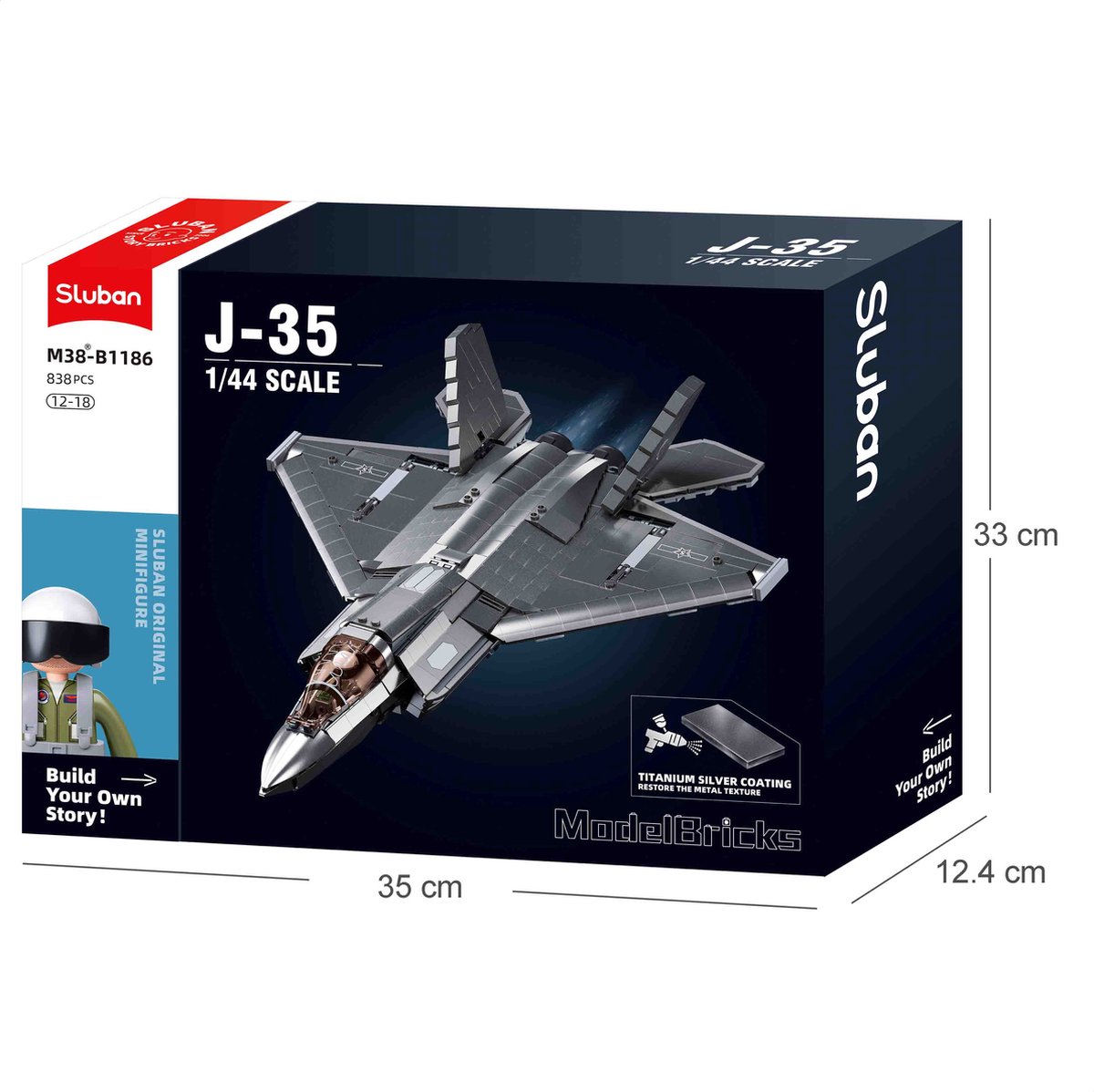Sluban - J35S Straaljager met LED verlichtingen | WW2 army luchtmacht | Technic creator ideas educatief leger speelgoed | Expert bouwpakketten voor volwassenen | Classic icons vliegtuig modelbouw | 838 bloks — afbeelding 10