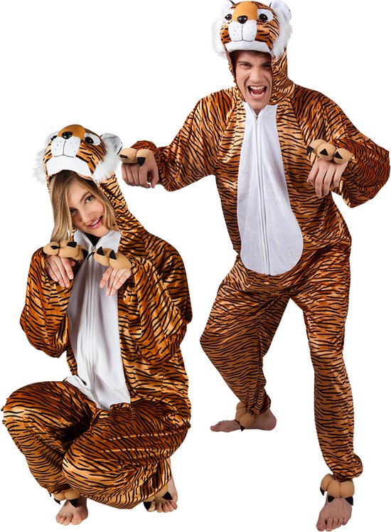 Foto: Krijghonger tijger onesie maat xl geschikt voor 185 t m 195 cm voor volwassenen pyjama verkleedkleding carnavalskleding dieren onesie huispak valentijnsdag carnaval