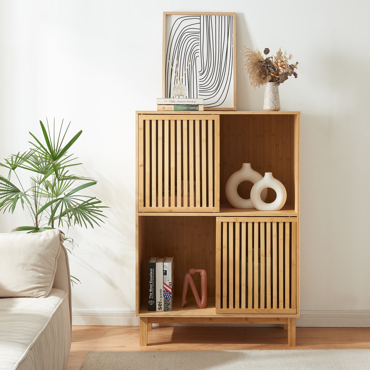 en.casa Boekenkast Ypäjä schap 120x83,5x39 cm bamboe naturel [en.casa]