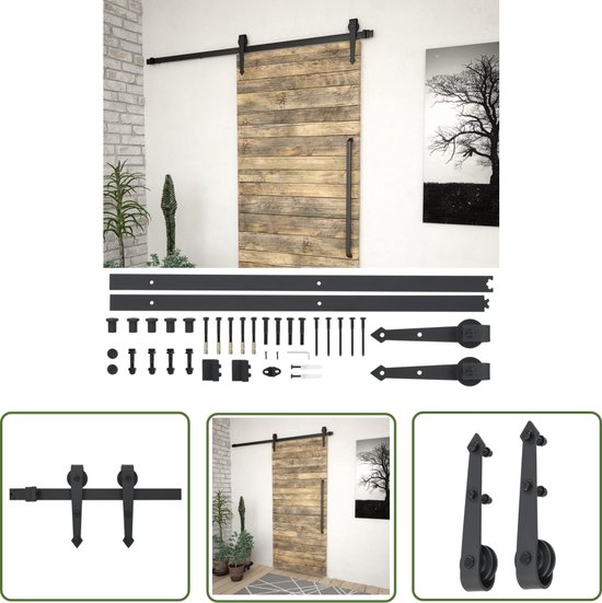 KIER FURNITURE Wandschuifdeuren met spiegels SOFI 90 - Schuifdeur complete set rail met deur - Kamerdeuren met frame compleet - 96x205x1,6cm - Zwart