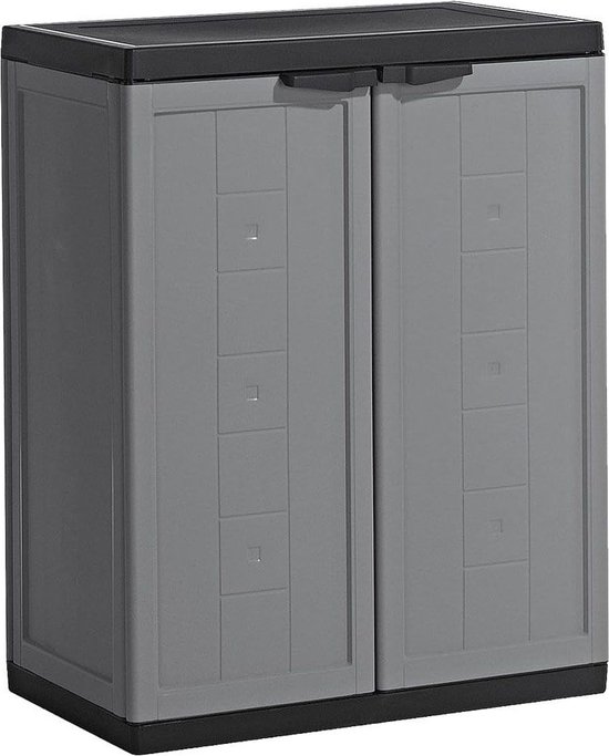DailySupplies® Tuinkast - Tuinkist - Tuinkasten voor Buiten - Tuinberging - Kunststof - 38x68x85cm - Grijs en Zwart