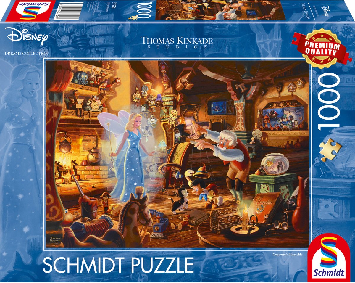 Schmidt Spiele Puzzel Disney Dreams Collection Geppettos Pinocchio, Thomas Kinkade, legpuzzel voor volwassenen, 1000 stukjes, 57526