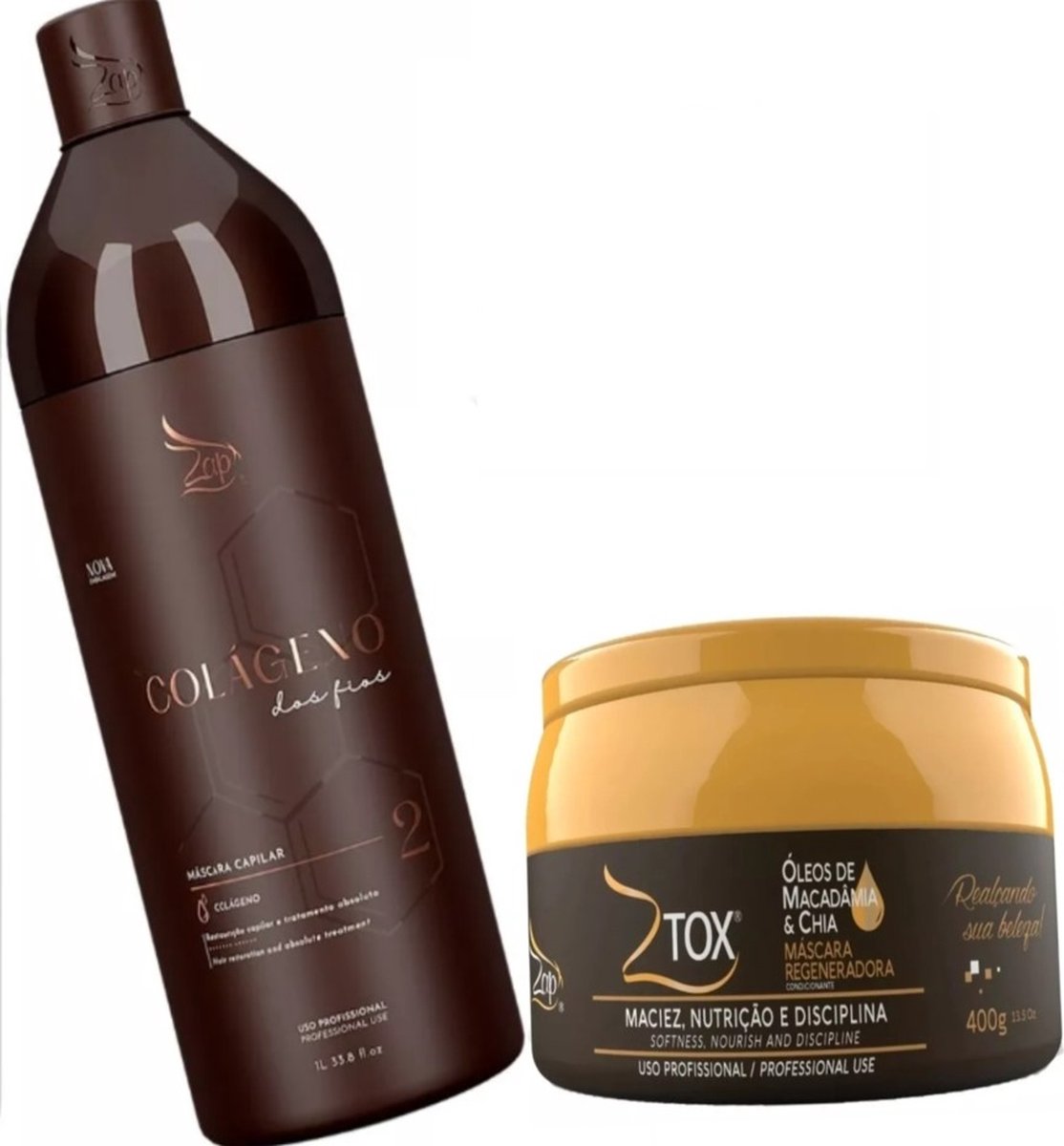 ZAP COLÁGENO DOS FIOS HAIR RECONSTRUCTION MASK 1L/33.8 FL.OZ & Zap Ztox haar mascara Regeneração olie Macadamia & Chia 400g