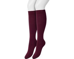 Bonnie Doon Dames Kniekousen Donker Rood maat 35/38 - 2 paar - Knie Kousen - 2-pack - Multipack - Uitstekend draagcomfort - Cotton Knee High - Zakt niet af - Effen - OEKO-TEX - Donkerrood - Wijn Rood - Bordeaux - Wine - OL834302.396