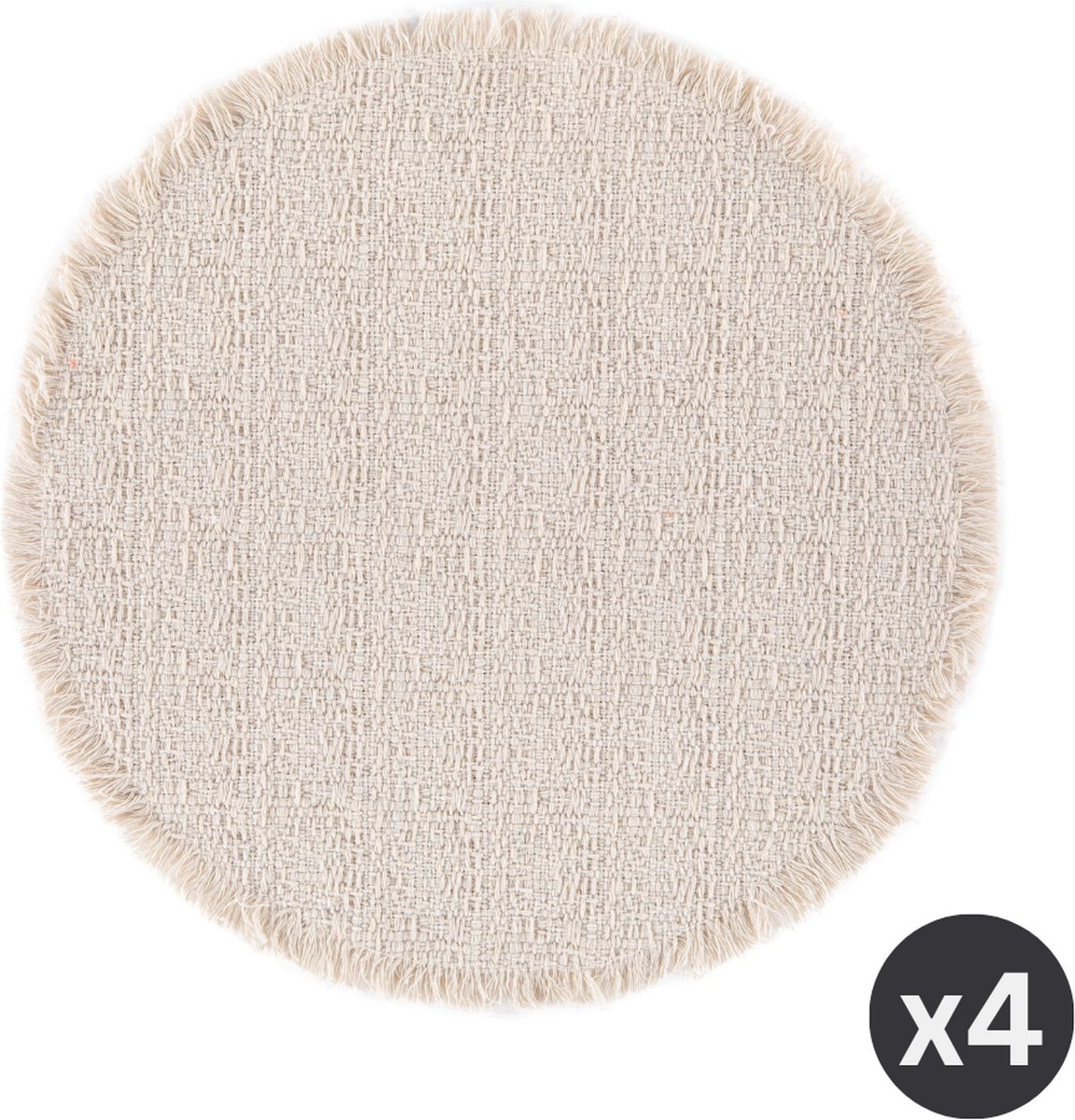 Tiseco - Placemat LINA - SET/4 - boho - stof - Dia 38 cm - Rond, ivoor
