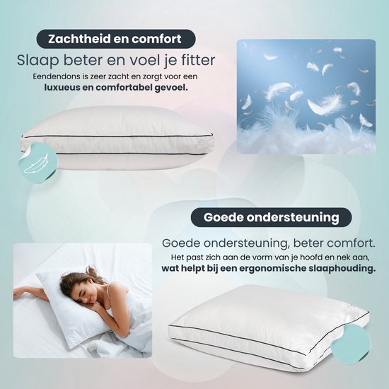 Hoofdkussen Four dons | 60 x 70 cm | Nekklachten Veder Zacht | Rug, Zij, Buik Slaap Hoofdkussen | Katoenen | 30 dagen proefslapen | Hoofdkussen Slaapkamer | Orthopedisch | Gratis draagtas