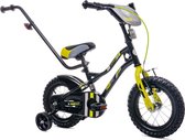 Vélo pour enfants Tiger Bike pour garçons 12 pouces Zwart-Jaune, de 2 à 4 ans, avec roues d'entraînement, barre de poussée, frein à main