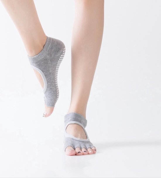 *** Dans Yoga & Pilates Sokken - Antislip - Blauw - 'Ballerina Yoga' - Open tenen - van Heble® *** van Merkloos — afbeelding 2