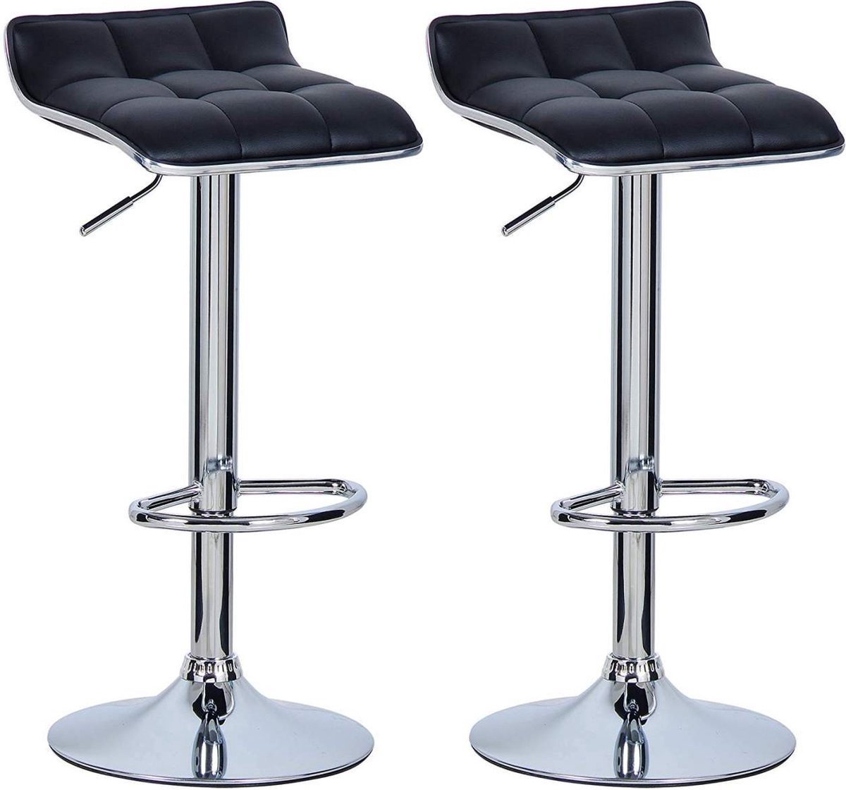 Happyment Barkrukken - Zwarte Kunstleren Barstoelen - Verstelbare Zithoogte 62-84cm - Set van 2 - Voor Keuken