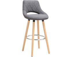 Barkruk - Industrial Design - Donkergrijs - Stoffen Barstoel met Rugleuning - Set van 1 - Keukenstoel
