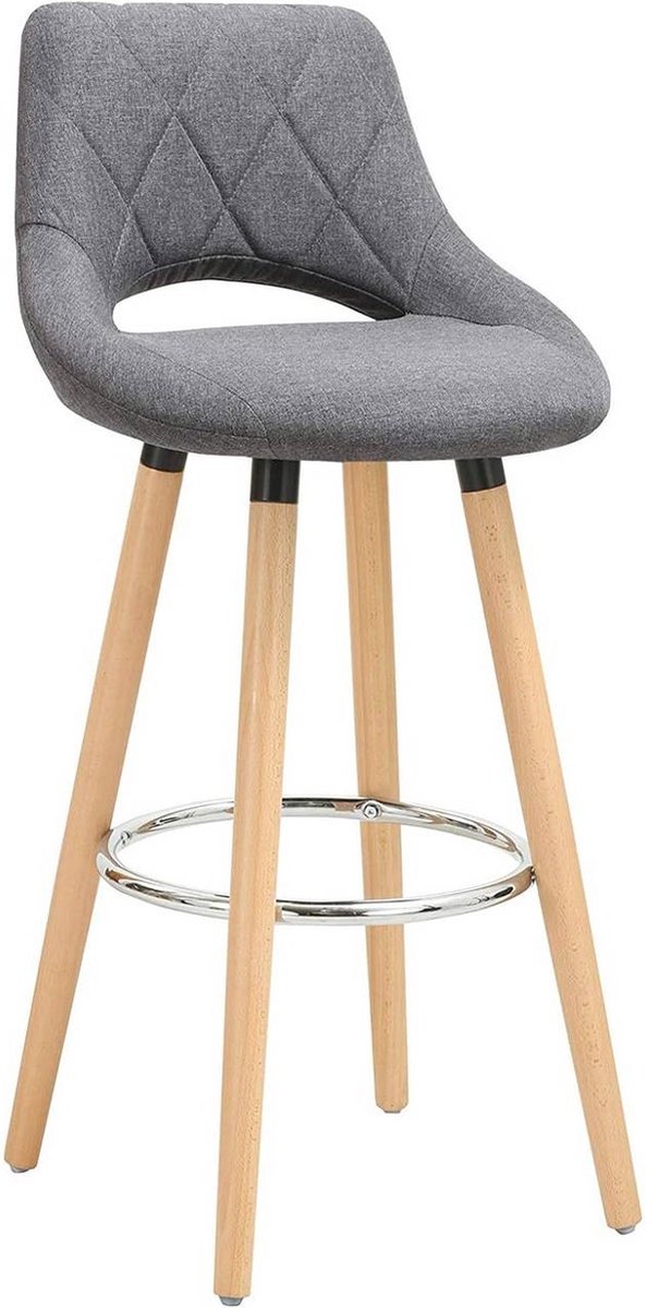 Bolt Edge Barkruk - Industrial Design - Donkergrijs - Stoffen Barstoel met Rugleuning - Set van 1 - Keukenstoel