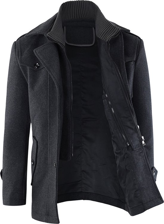 Allthemen Manteau en Laine pour Hommes avec Col Montant - Veste Chaude d'hiver Coupe Slim - S