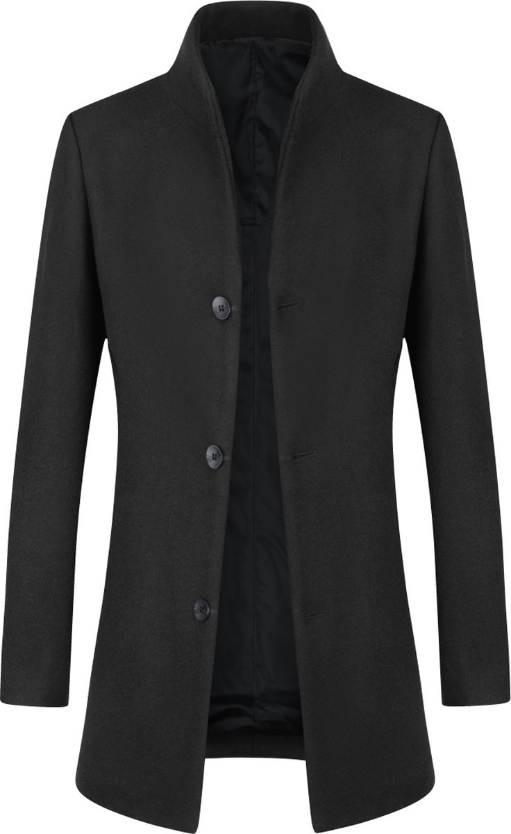 ALLTHEMEN Heren Wollen Mantel Lange Slanke Jas met Opstaande Kraag - Winter Zakelijke Jas - L