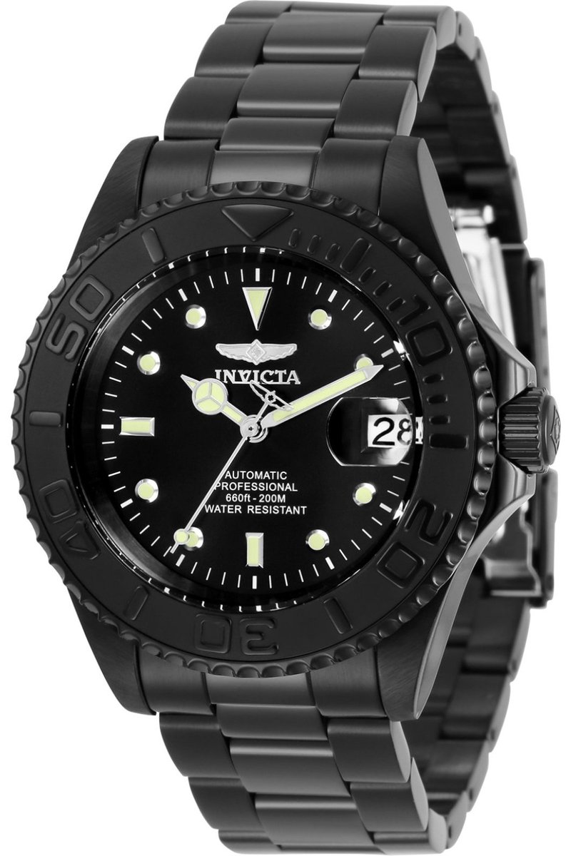 Invicta Pro Diver 33052 Heren Horloge - Waterdicht - Analoog - Automatisch Uurwerk - Roestvrij Staal met zwarte Wijzerplaat - 40mm