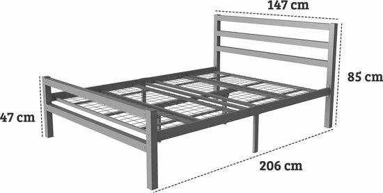 Cadre de lit en métal robuste AirSleeperz Burhara - Couleur gris - Dimensions 140x200 cm - Pour 2 personnes - Capacité de charge 600 kg