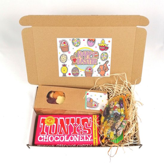 Brievenbus cadeau pasen - Happy Easter - Tony chocolonely - Paas chocolade - bloemen snoep
