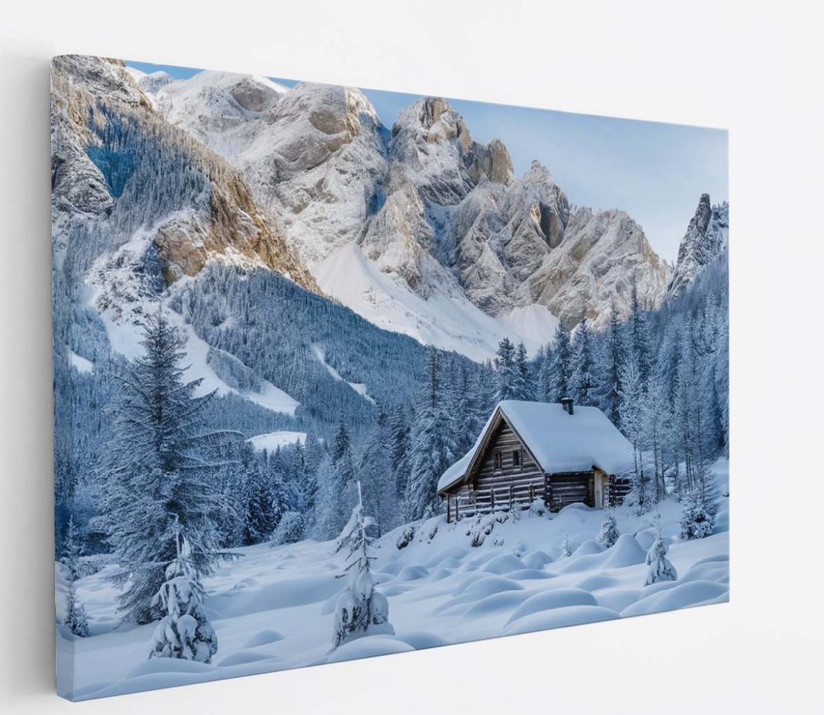 Saammp Canvas Schilderij -Besneeuwd Huis - Landschap - Natuur - 40x30 - Foto op canvas - Wanddecoratie - Muurdecoratie Woonkamer - Slaapkamer decoratie - Canvas Print Multicolor