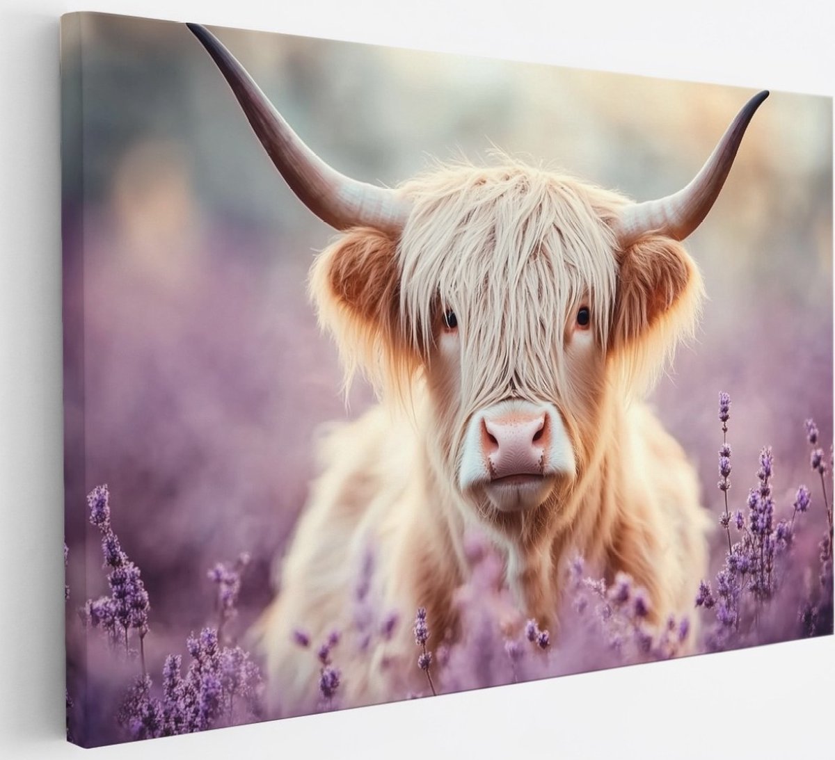 Saammp Canvas Schilderij Schotse Hooglander Koe Portret - Dieren - Natuur - 30x20 - Foto op canvas - Wanddecoratie - muurdecoratie Woonkamer - Slaapkamer decoratie - Canvas Print Multicolor