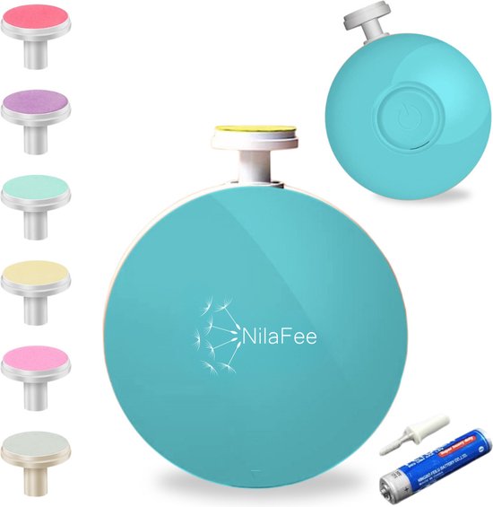 NilaFee - Electrische Baby Nagelvijl - 7 Vijlen - Incl. Batterij - Baby Nagelknipper - Manicureset Baby - Nagelschaartje - Dusty Mint
