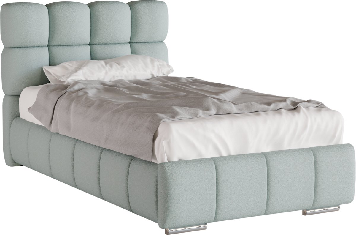 Homesy The Essence of Comfort Tweepersoonsbed Bliss / Eenpersoonsbed 100 x 200 cm met opbergruimte, lattenbodem en 7zonen Multipocketmatratze CIRA (24cm) Lichtblauw