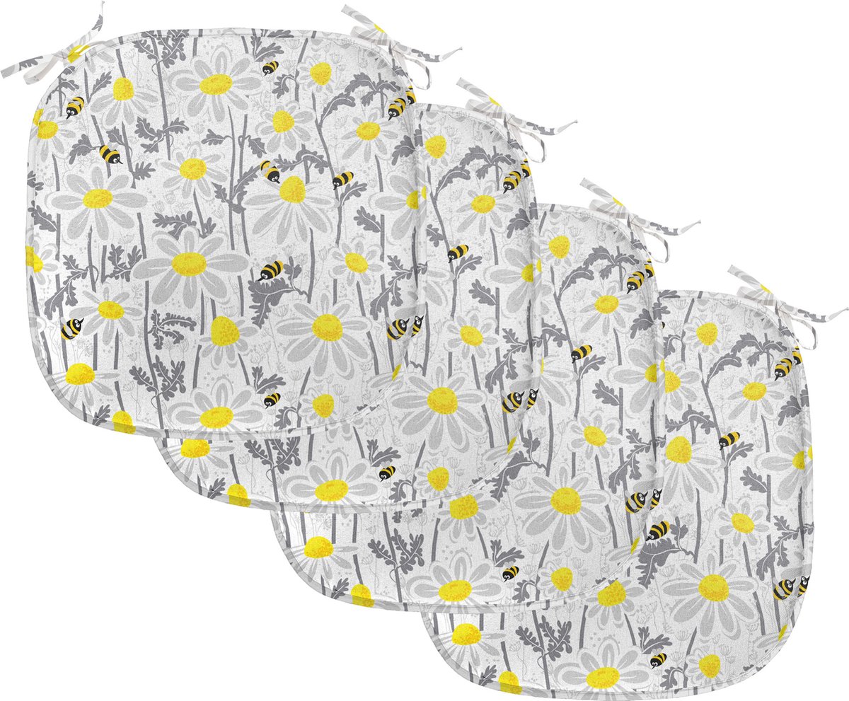 New Bed Geel Bijen Kamille Weide Stoelkussen Set van 4, Anti-Slip Zitting Pad, 40 cm x 40 cm