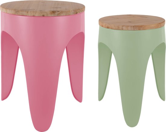 Leitmotiv - Set de tabourets Double Funky - Rose tan et vert thé