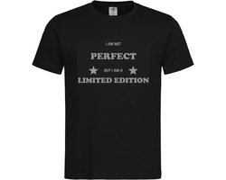 T-shirt Unisex Volwassenen Lol - carnaval - kermis - feestje - grappig - humor - Tekst "I am not perfect but I am a limited edition" | korte mouw | Zwart/grijs | maat XXL