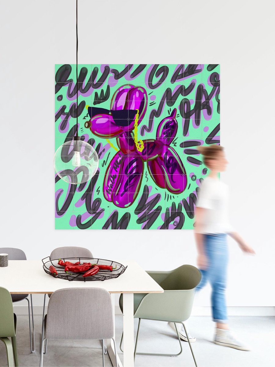 IXXI Balloon Dog - Turquiose, Pop-art by Tadej - 120 x 120 cm - Gratis ophangtool - Grote wanddecoratie en posters - Digitale Kunst, Cartoonesk