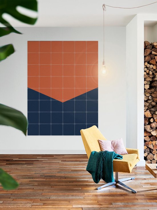 IXXI Color blocking - Orange Blue, Allon Dery - 80 x 100 cm - Support de suspension gratuit - Grande décoration murale et posters - Design graphique, Géométrique