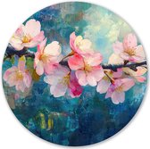 Graphic Message - Wandcirkel - Kersenbloesem Blauw - Print op Cirkel - Wanddecoratie Woonkamer - Decoratie - Wooncirkel - Muurcirkel - Bloemen Bloesem - Bloem - Artistiek - Schilderachtig