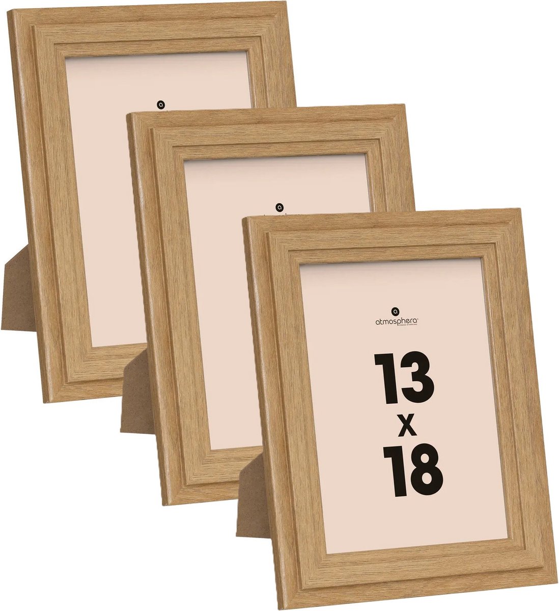 Atmosphera Fotolijstje voor een foto van 13 x 18 cm - 3x - naturel - foto frame Classico - Hout - staand en hangend