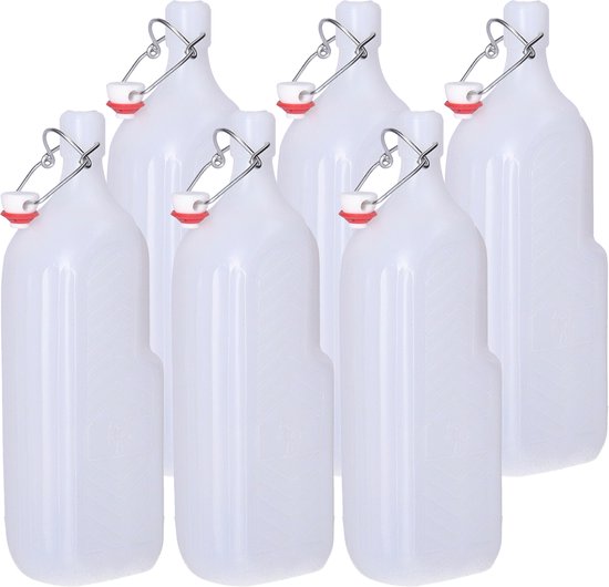 CM beugelfles/weckfles - 6x - wit - kunststof - 1,5 liter - Waterfles - Met handvat - Grote container