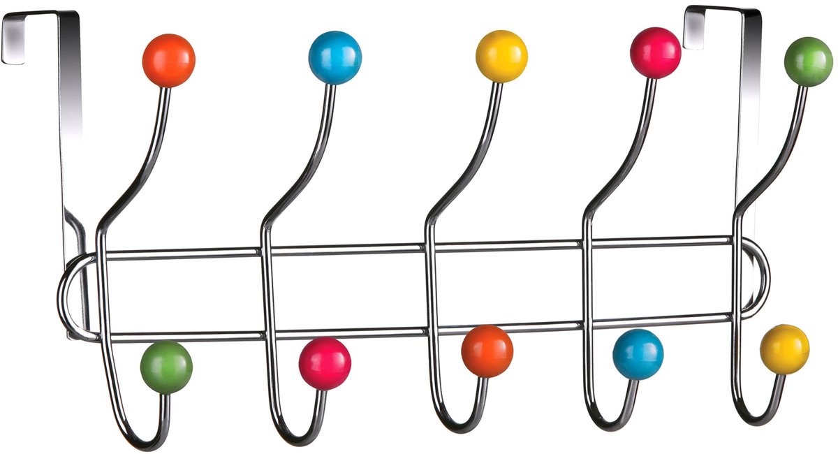 My Ninki ® Stijlvolle Wandkapstok met Tien Kleurrijke Haken voor Organisatie en Decoratie veelkleurig