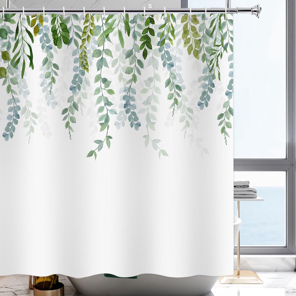 My Ninki ® Elegant Douchegordijn met Eucalyptusprint voor Stijlvolle en Functionele Badkamers
