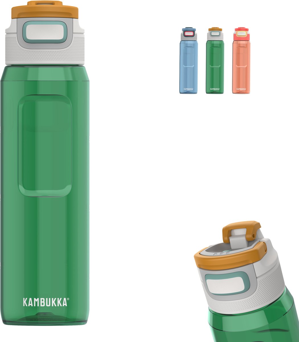Waterfles/drinkfles - 1L - Lekvrij - Vaatwasbestendig - Kambukka drinkflessen - Elton Olive Green sportfles