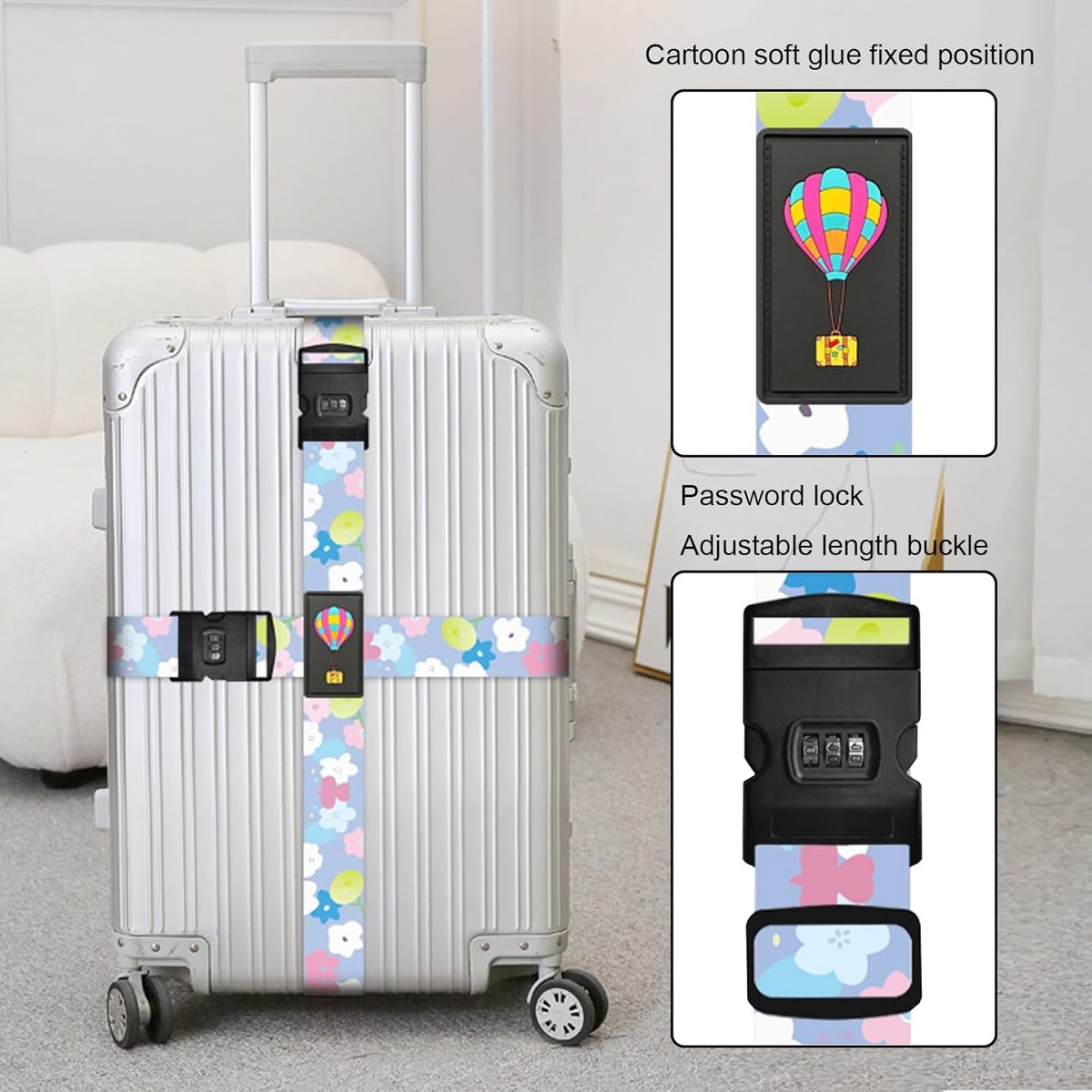 Cxqbsmy Kofferbanden 4 Stuks - Met Cijferslot & Adreslabel | Opvallend Bagageband