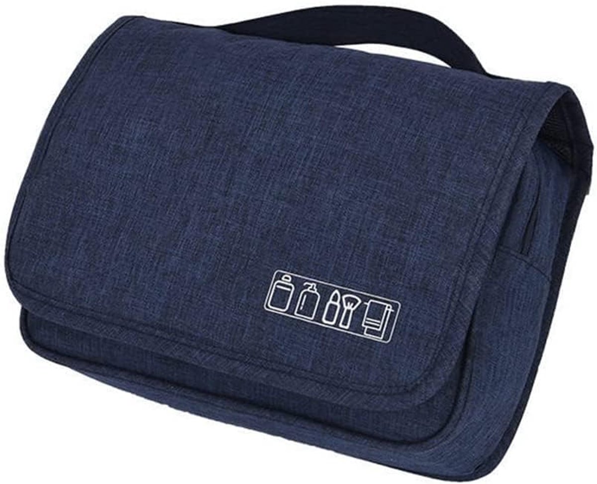 Handige Toilettas voor Reizen met Verschillende Compartimenten en Metalen Ophanghaak - Marineblauw
