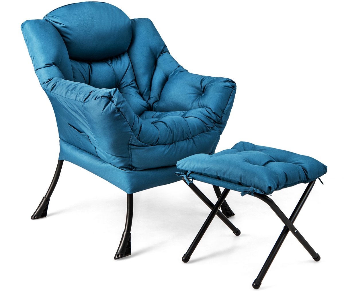Costway Fauteuil met kruk, relaxstoel met armleuningen, zijzak en voetensteun, loungestoel, televisiestoel, oorfauteuil voor woonkamer, slaapkamer, kantoor (blauw)
