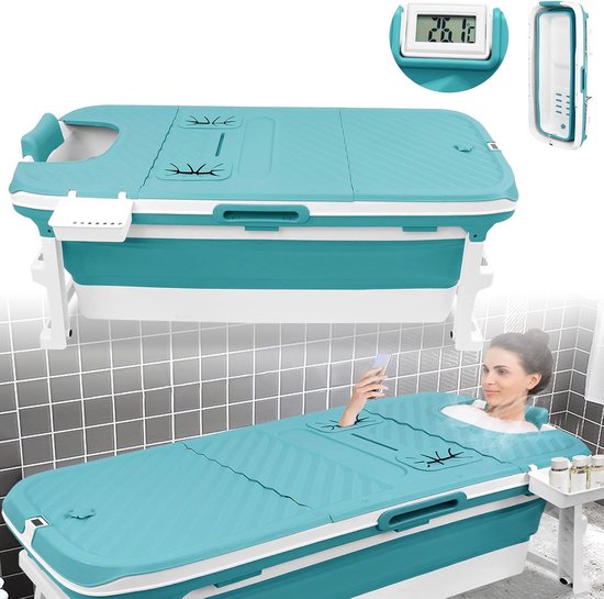 Cecaylie Opvouwbare badkuip voor volwassenen, 132 x 60 x 50 cm, draagbare inklapbare mobiele badkuip met afdekking en massagerollen, zeepmand, voor badkamer en douche, blauw Cecaylie Opvouwbare badkuip voor volwassenen, 132 x 60 x 50 cm, draagbare inklapbare mobiele badkuip met afdekking en massagerollen, zeepmand, voor badkamer en douche, blauw