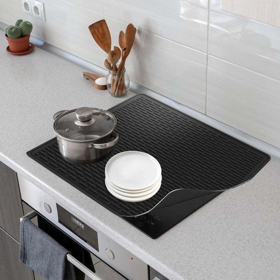 KitchyMist Inductie Beschermer Stenen Muur in het Zwart - 76x52 cm - Afdekplaat voor Kookplaat - Inductie Mat - Keuken Spatscherm