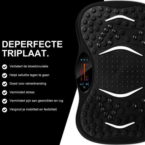 EVOLAND Trilplaat - Trilplaat fitness - Powerplate - Inclusief weerstandsbanden en handvatten - 5 trainingsprogramma's - 99 snelheid niveaus - Met bluetooth muziek - Trainingsapparatuur voor uithoudingstraining - Zwart