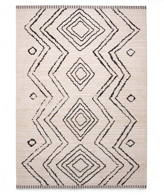 Tapis berbère Beni Ouarain Bahij - crème/noir 200x300 cm