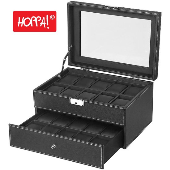 Hoppa! | Boîte de rangement pour montre | 2 couches | Noir | Flanelle