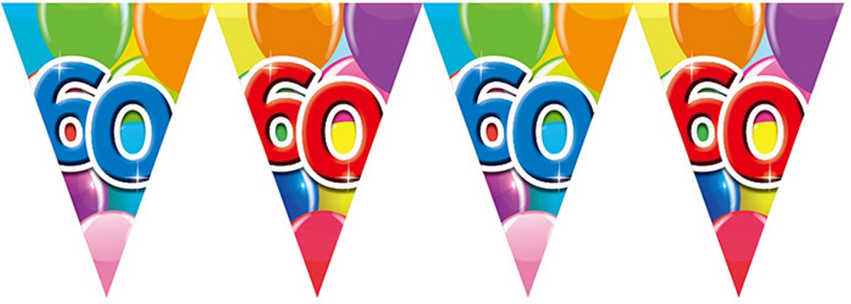 2x Vlaggenlijn 60 jaar 10 meter dubbelzijdig bedrukt - Verjaardag Feestje Vlag Vlaggen Versiering Slinger Feestdecoratie Decoratie