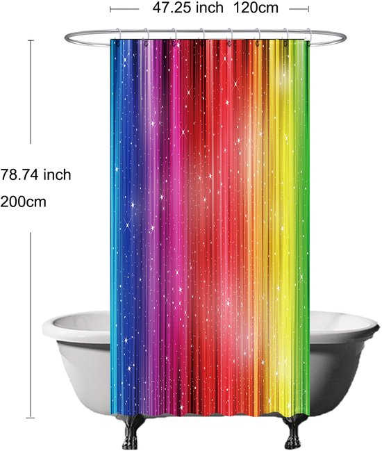 Rideau de douche Ulticool - Rainbow Glitter - 120 x 200 cm - avec 8 anneaux