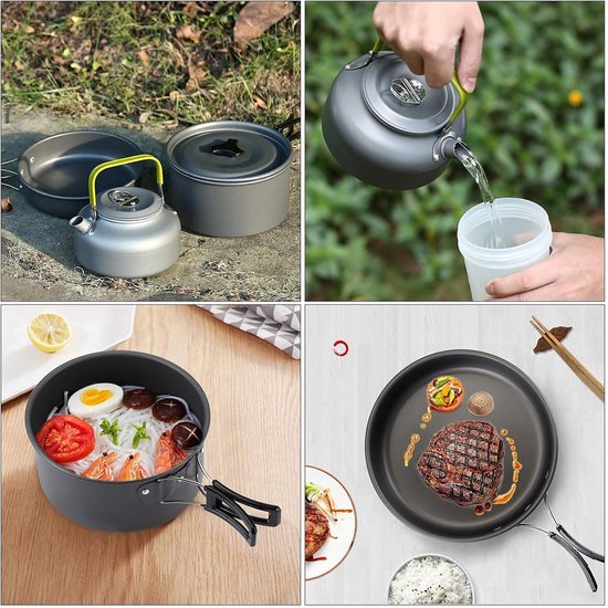 Opvouwbare campingpannen - voor 2-3 personen Buitenpicknick Kamperen Wandelen - Roestvrij Staal Campingpot - Kookgerei - Kookset - Camping Pannenset - Outdoor Cooking - Kookgerei servies - Keukengerei set - Camping Kookset van Merkloos — afbeelding 3