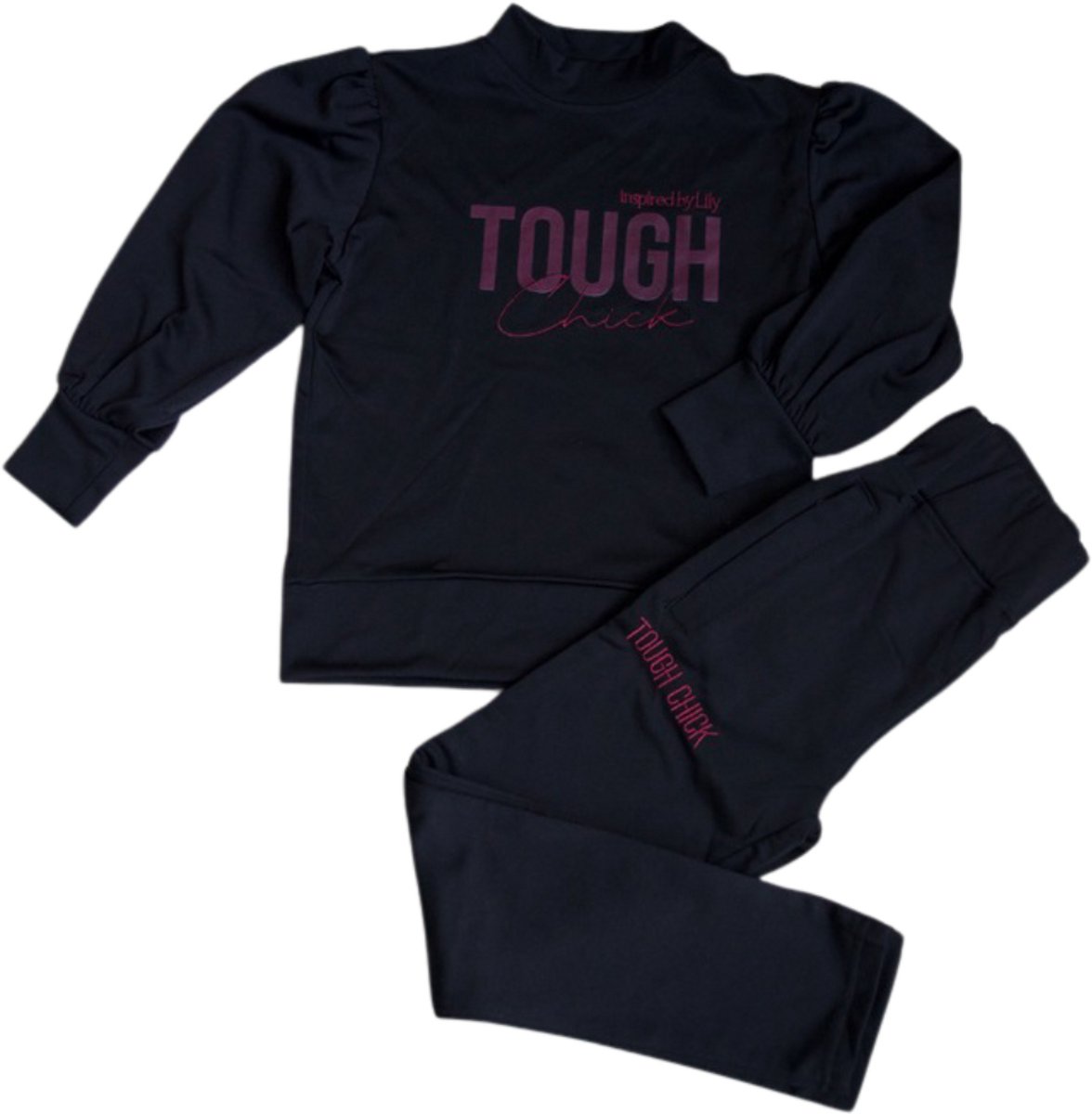 Tough Chick Trainingspak Meisjes - Trainingpak - Joggingspak Meisjes - Joggingspak - Sportpak Meisjes - Zwart - Maat 128