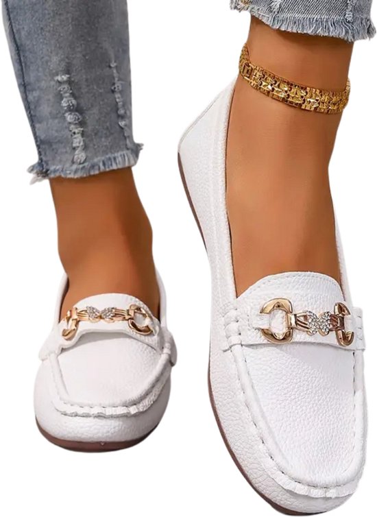 Mocassins Nivard pour femme - À talon - Chaussures femme - Chaussures à enfiler-on - Wit - Pointure 42