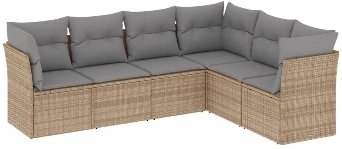 The Living Store 6-delige Loungeset met kussens poly rattan beige - Loungeset - Lounge Set - Tuinset - Outdoor Furniture - Garden Furniture