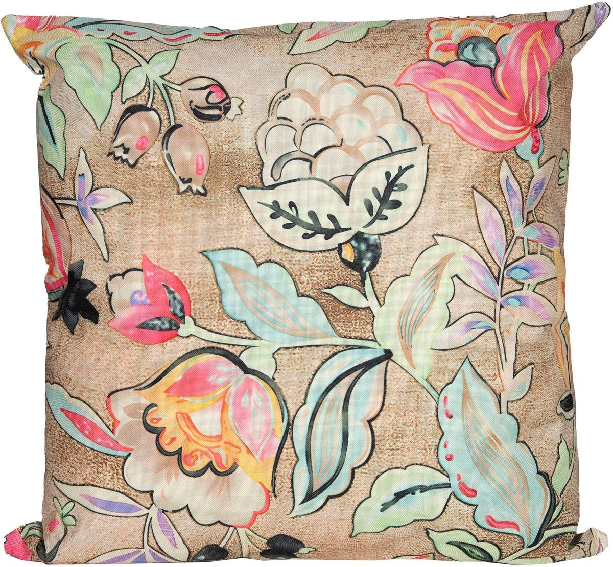 Anna's Collection Sierkussen voor binnen en buiten - wild flowers - beige - 60 x 60 cm - tuinkussen